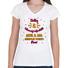 PRINTFASHION Boldog évfordulót - névvel - Női V-nyakú póló - Fehér