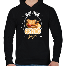 PRINTFASHION Boldog gekkó gazdi - Férfi kapucnis pulóver - Fekete