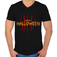 PRINTFASHION Boldog Halloween Vörös Karmok - Férfi V-nyakú póló - Fekete férfi póló