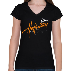 PRINTFASHION Boldog Halloweent 3 - Női V-nyakú póló - Fekete