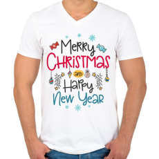 PRINTFASHION Boldog karácsonyt és boldog új évet - Férfi V-nyakú póló - Fehér