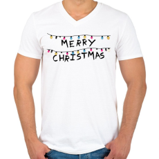 PRINTFASHION Boldog Karácsonyt - fényfüzér - Férfi V-nyakú póló - Fehér