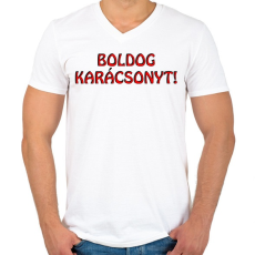 PRINTFASHION Boldog karácsonyt  - Férfi V-nyakú póló - Fehér