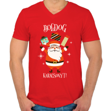 PRINTFASHION Boldog Karácsonyt - Férfi V-nyakú póló - Piros férfi póló