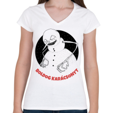 PRINTFASHION BOLDOG KARÁCSONYT - Női V-nyakú póló - Fehér