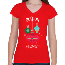 PRINTFASHION Boldog Karácsonyt - Női V-nyakú póló - Piros női póló