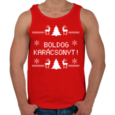 PRINTFASHION Boldog karácsonyt rénszarvas - Férfi atléta - Piros atléta, trikó