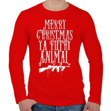 PRINTFASHION Boldog karácsonyt te mocskos állat - Férfi hosszú ujjú póló - Piros férfi póló