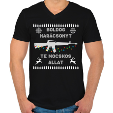 PRINTFASHION Boldog karácsonyt te mocskos állat - Férfi V-nyakú póló - Fekete