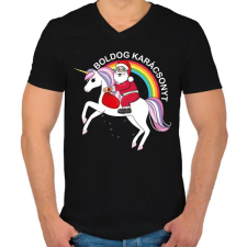 PRINTFASHION Boldog karácsonyt unikornison - Férfi V-nyakú póló - Fekete férfi póló