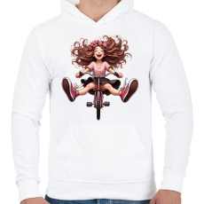 PRINTFASHION Boldog kerékpáros lány - Férfi kapucnis pulóver - Fehér