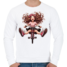 PRINTFASHION Boldog kerékpáros lány - Férfi pulóver - Fehér
