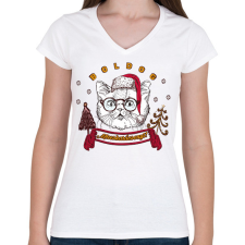 PRINTFASHION Boldog Macskarácsonyt! - Női V-nyakú póló - Fehér női póló