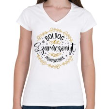 PRINTFASHION Boldog Szarácsonyt - Női V-nyakú póló - Fehér női póló