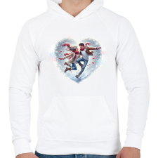 PRINTFASHION Boldog szerelem télen - Férfi kapucnis pulóver - Fehér férfi pulóver, kardigán