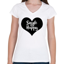 PRINTFASHION Boldog szingli - Női V-nyakú póló - Fehér női póló
