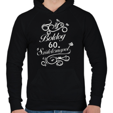 PRINTFASHION Boldog_születésnapot_60.png - Férfi kapucnis pulóver - Fekete férfi pulóver, kardigán