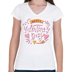 PRINTFASHION Boldog Valentin Napot - Női V-nyakú póló - Fehér