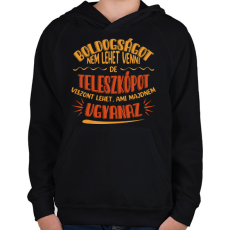 PRINTFASHION Boldogság - Teleszkóp - Gyerek kapucnis pulóver - Fekete