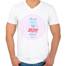 PRINTFASHION Boldogságpóló - Férfi V-nyakú póló - Fehér