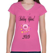PRINTFASHION boldogújévet2 - Női V-nyakú póló - Rózsaszín női póló
