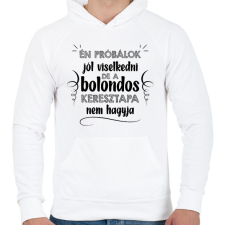 PRINTFASHION Bolondos keresztapa - Férfi kapucnis pulóver - Fehér férfi pulóver, kardigán