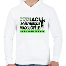 PRINTFASHION Borat legénybúcsú - Egyedi névvel, dátummal - Férfi kapucnis pulóver - Fehér férfi pulóver, kardigán