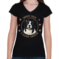 PRINTFASHION Border collie - Legjobb barát - Női V-nyakú póló - Fekete női póló