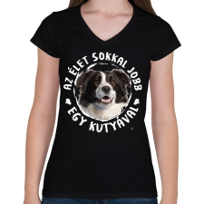 PRINTFASHION Border Collie - Női V-nyakú póló - Fekete női póló