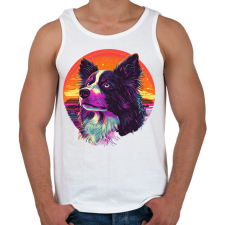 PRINTFASHION Border Collie Synthwave - Férfi atléta - Fehér atléta, trikó