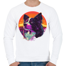 PRINTFASHION Border Collie Synthwave - Férfi pulóver - Fehér