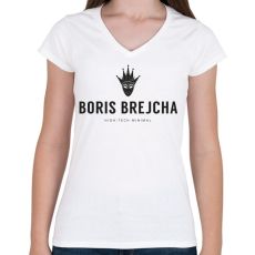 PRINTFASHION Boris Brejcha High-Tech Minimal - Női V-nyakú póló - Fehér