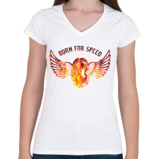 PRINTFASHION born for speed - Női V-nyakú póló - Fehér női póló