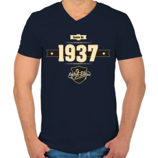 PRINTFASHION born-in-1937-cream-choco - Férfi V-nyakú póló - Sötétkék