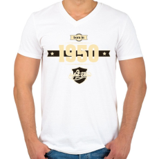 PRINTFASHION born-in-1950-cream-choco - Férfi V-nyakú póló - Fehér