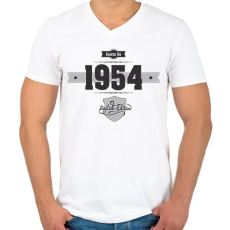 PRINTFASHION born-in-1954-(dark&lightgrey) - Férfi V-nyakú póló - Fehér