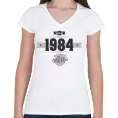PRINTFASHION born-in-1984-(dark&lightgrey) - Női V-nyakú póló - Fehér