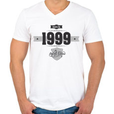PRINTFASHION born-in-1999-(dark&lightgrey) - Férfi V-nyakú póló - Fehér