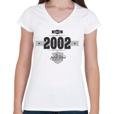 PRINTFASHION born-in-2002-(dark&lightgrey) - Női V-nyakú póló - Fehér női póló