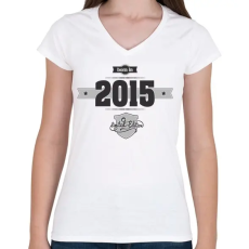 PRINTFASHION born-in-2015-(dark&lightgrey) - Női V-nyakú póló - Fehér