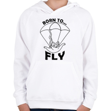 PRINTFASHION Born to fly - Gyerek kapucnis pulóver - Fehér gyerek pulóver, kardigán