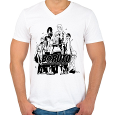PRINTFASHION Boruto - Férfi V-nyakú póló - Fehér