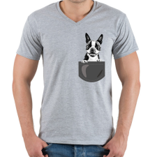 PRINTFASHION Boston Terrier - zseb - Férfi V-nyakú póló - Sport szürke férfi póló