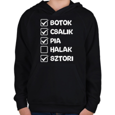 PRINTFASHION Botok csalik pia halak sztori (fehér) - Gyerek kapucnis pulóver - Fekete