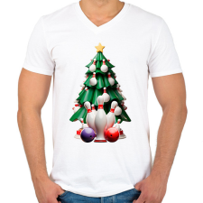 PRINTFASHION Bowling karácsonyfa - Férfi V-nyakú póló - Fehér férfi póló