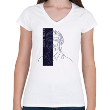 PRINTFASHION Brad Pitt - Vonalas - Női V-nyakú póló - Fehér női póló