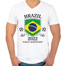 PRINTFASHION Brazil 2022 - Férfi V-nyakú póló - Fehér férfi póló