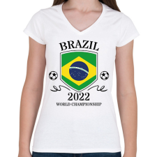 PRINTFASHION Brazil 2022 - Női V-nyakú póló - Fehér női póló