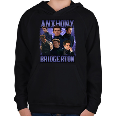 PRINTFASHION Bridgerton Anthony - Gyerek kapucnis pulóver - Fekete
