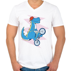 PRINTFASHION Bringás T-rex - Férfi V-nyakú póló - Fehér